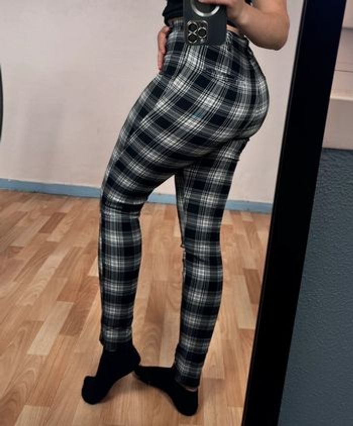 Pantalon à carreaux taille haute