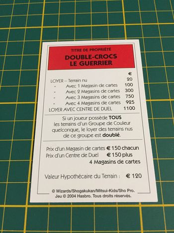 Carte Double-crocs le guerrier pièce détachée Monopoly Duel Masters Hasbro Parker Wizards #A64