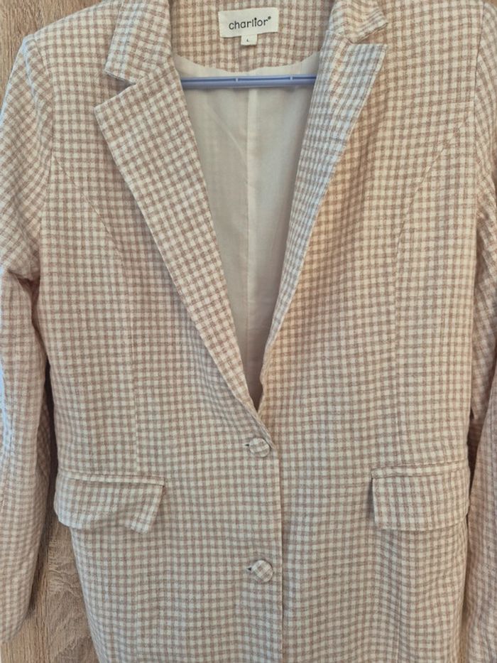 Veste a carreaux beige et blanc taille L - photo numéro 2