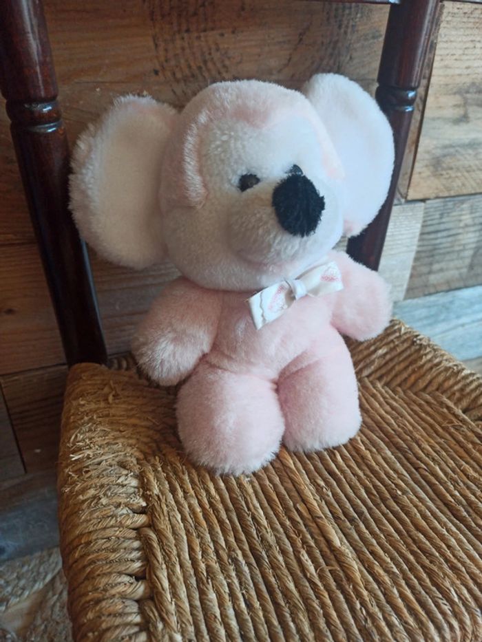 peluche souris rose hochet Nounours vintage tbe - photo numéro 2