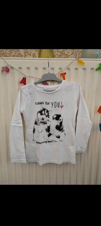 🤍Tee-shirt ML blanc motif chien 6 ans