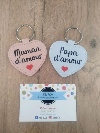 Lot de 2 porte-clés coeur papa d'amour maman d'amour