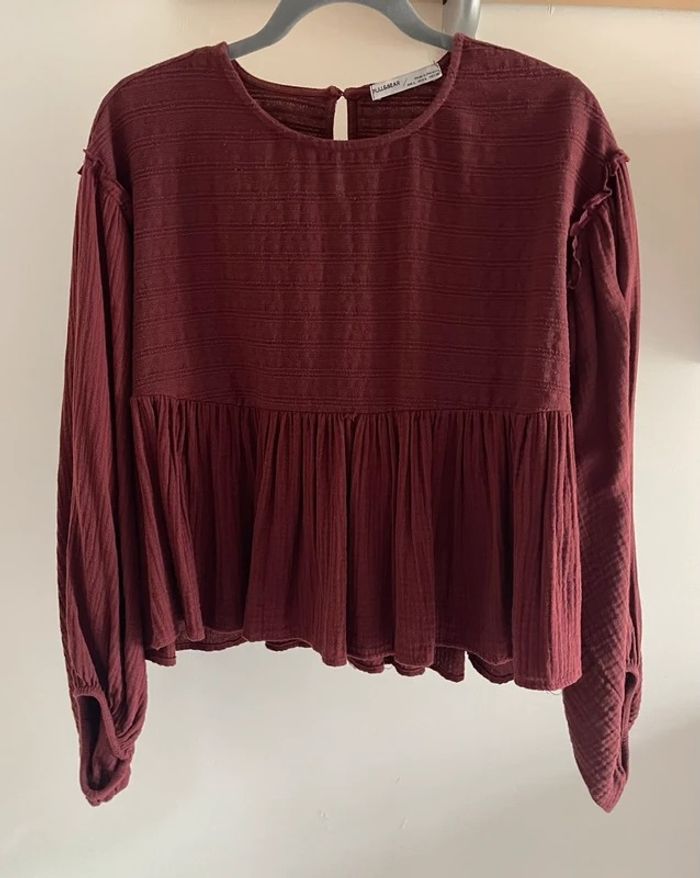 Blouse bordeaux à manches ballon - photo numéro 2