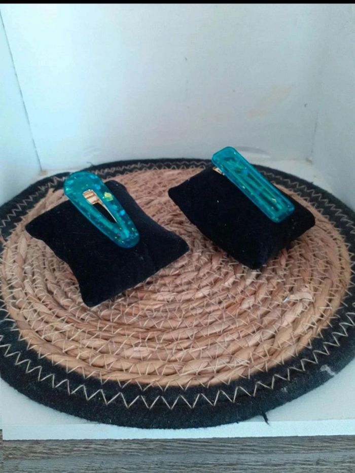 Barrette cheveux bleu pailleté n°1