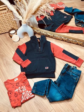 Taille 3 ans ensemble 3 pièces garçon TAO Orchestra bleu marine orange jean * adventure * 💙