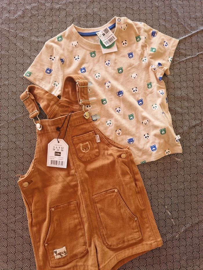 Ensemble salopette sergent major et t-shirt obaibi 2 ans neufs