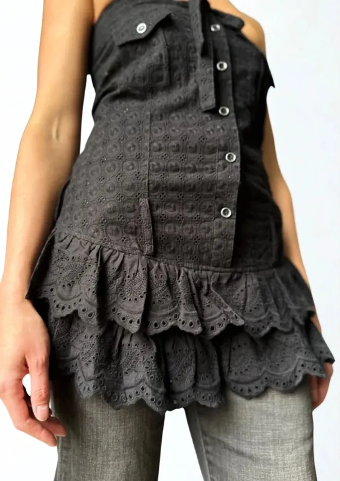 Top bustier noir broderie anglaise Miss June – Taille M - photo numéro 3