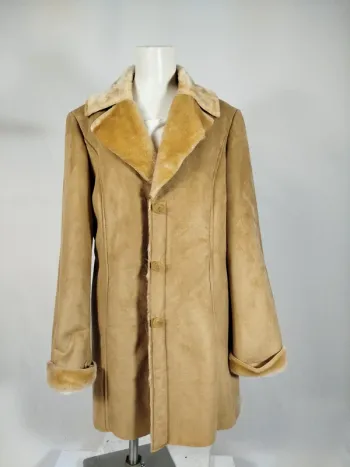 Manteau mi-long femme en fausse fourrure - Veste longue effet daim - Très chaud - Pièce Vintage A266