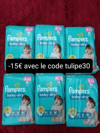Lot de six paquets couches Pampers baby-dry T4 taille 4