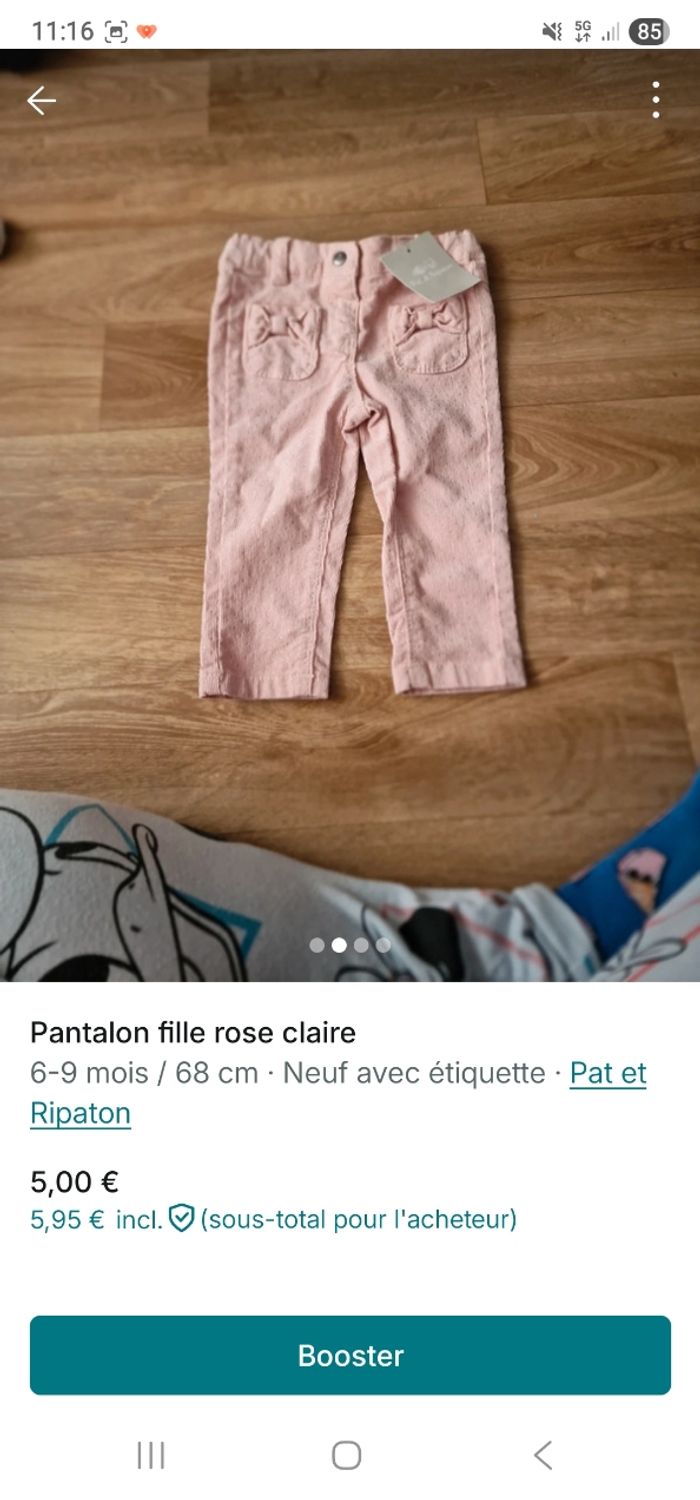 Pantalon fille 9 mois neuf rose - photo numéro 2