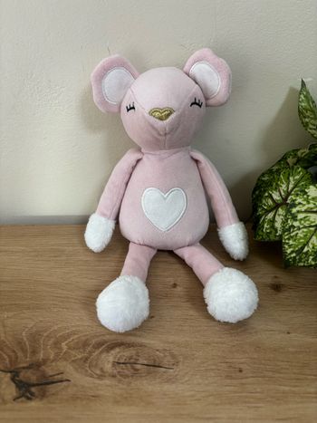 Doudou souris rose cœur blanc atmosphera
