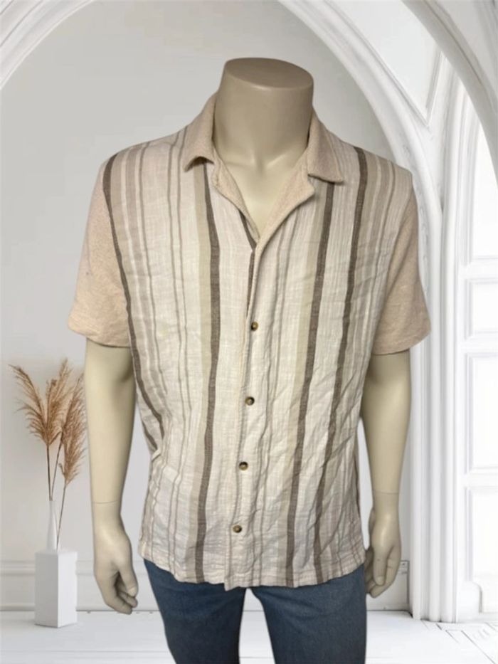 Chemise Zara Manche Courte en Coton Éponge - Taille L - Beige et Taupe
