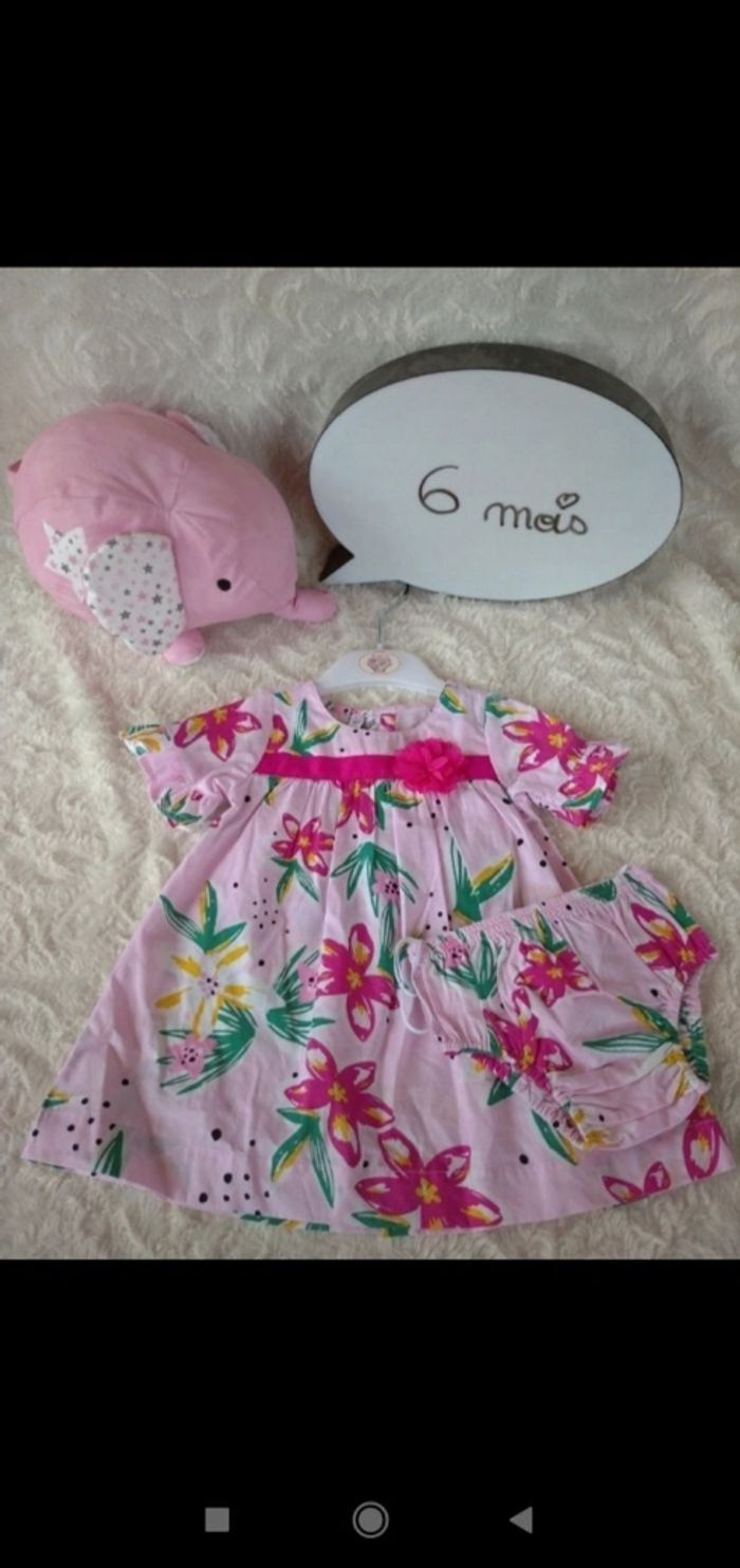 Ensemble été (robe+boomer) Fille 6 mois Fleurs