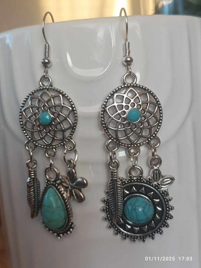 🌺 Boucles d'oreilles bohème argentées - photo numéro 2