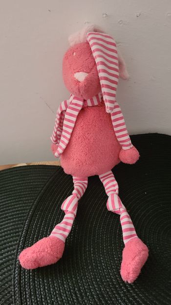 Bout'chou doudou lapin rose rayé écharpe
