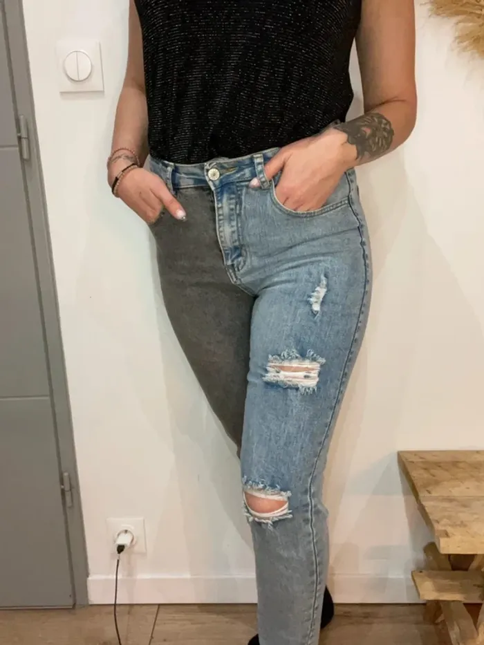 Jean mom taille haute bicolore - photo numéro 2
