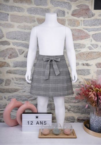 Jupe à carreaux grise et rose avec ceinture Fille taille L 12 ans marque Pimkie 💍