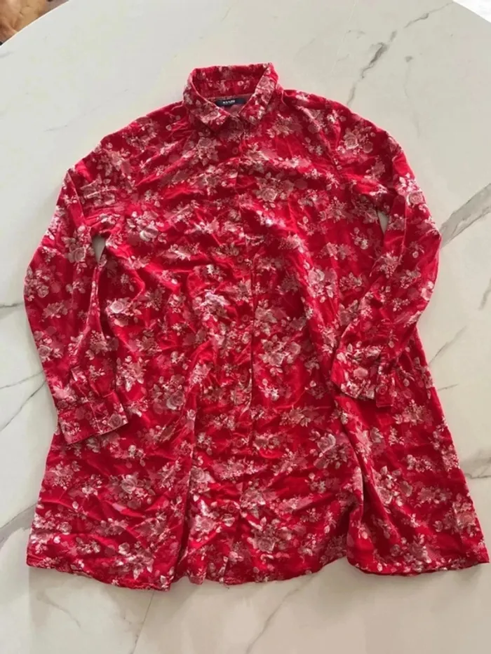Robe-chemise rouge fleurie – Kiabi – Fille 10 ans