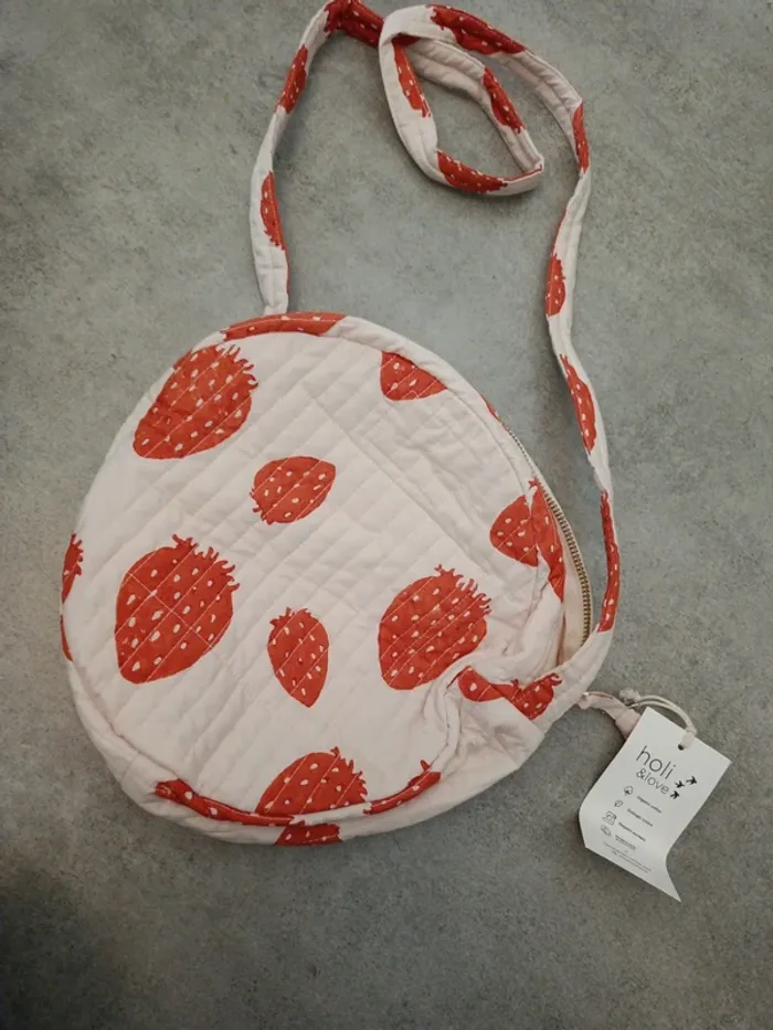 Sac à main rond en bandoulière holi&love motif fraises pink strawberry - photo numéro 5