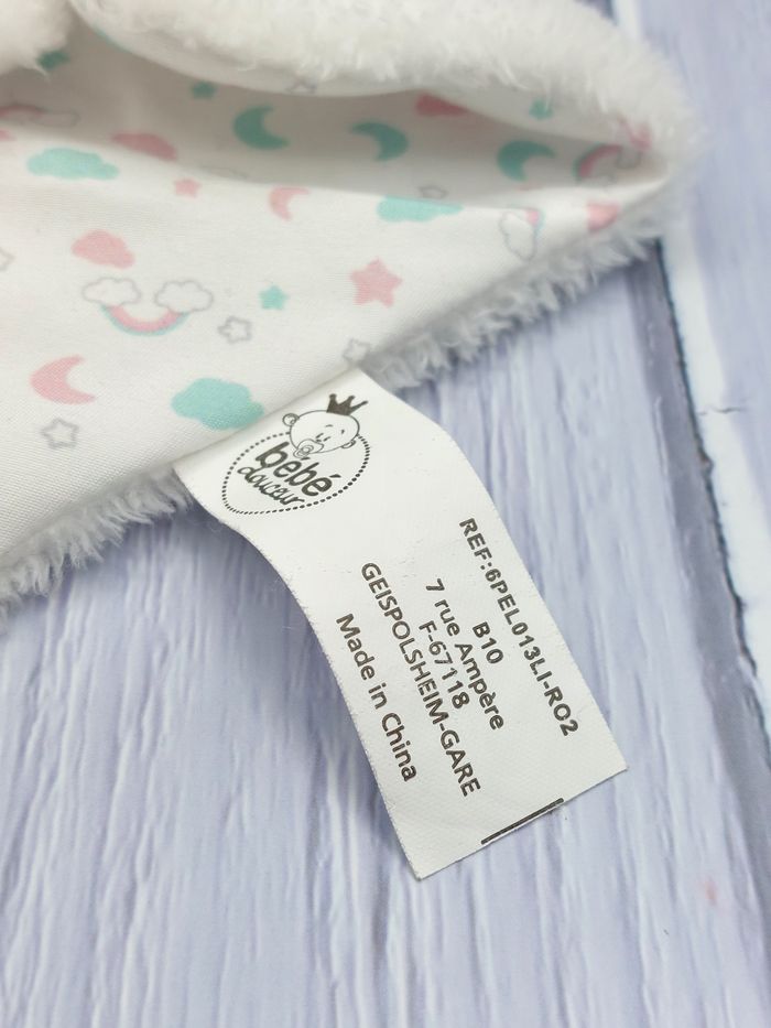 Doudou plat licorne blanc vert rose bébé douceur Babou grelot arc-en-ciel - photo numéro 4