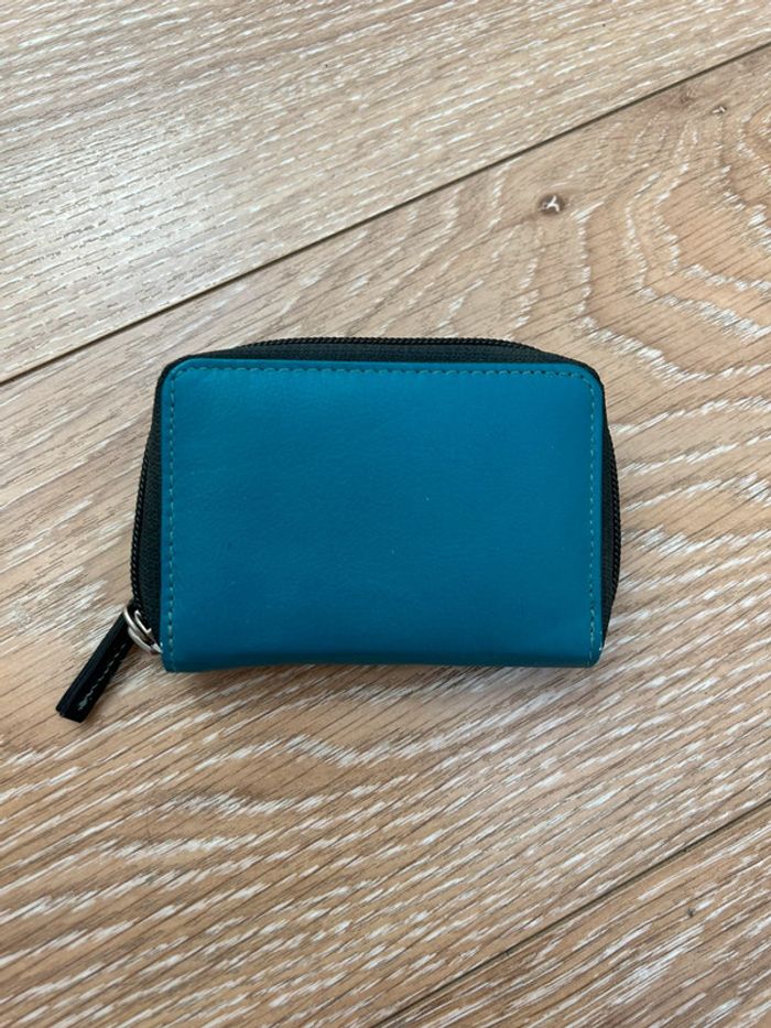 Porte cartes portefeuille neuf bleu turquoise verra pelle italy - photo numéro 5