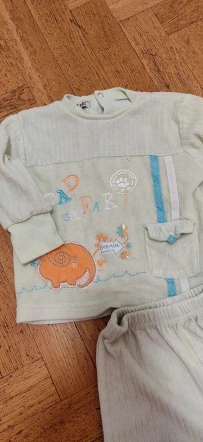 Ensemble pyjama velours vert pâle Mini Gang 12 mois - photo numéro 3