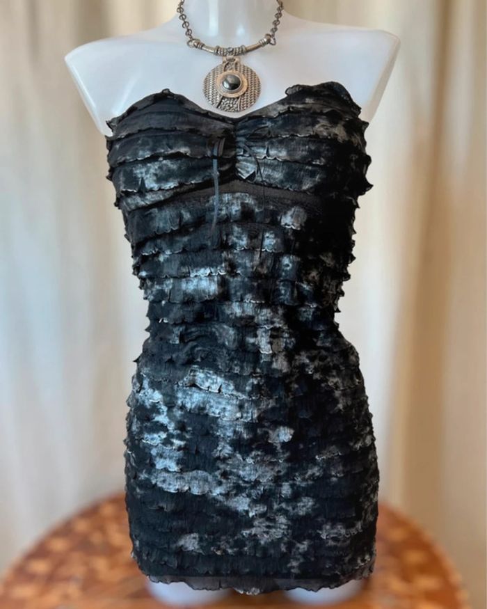 Soldes Summer Sales 🔥 Top bustier tie dye gris/noir pailleté Coquette vintage made in France - TU - photo numéro 3