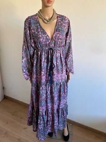 Robe longue imprimée neuve en soie Corte Hindu taille unique