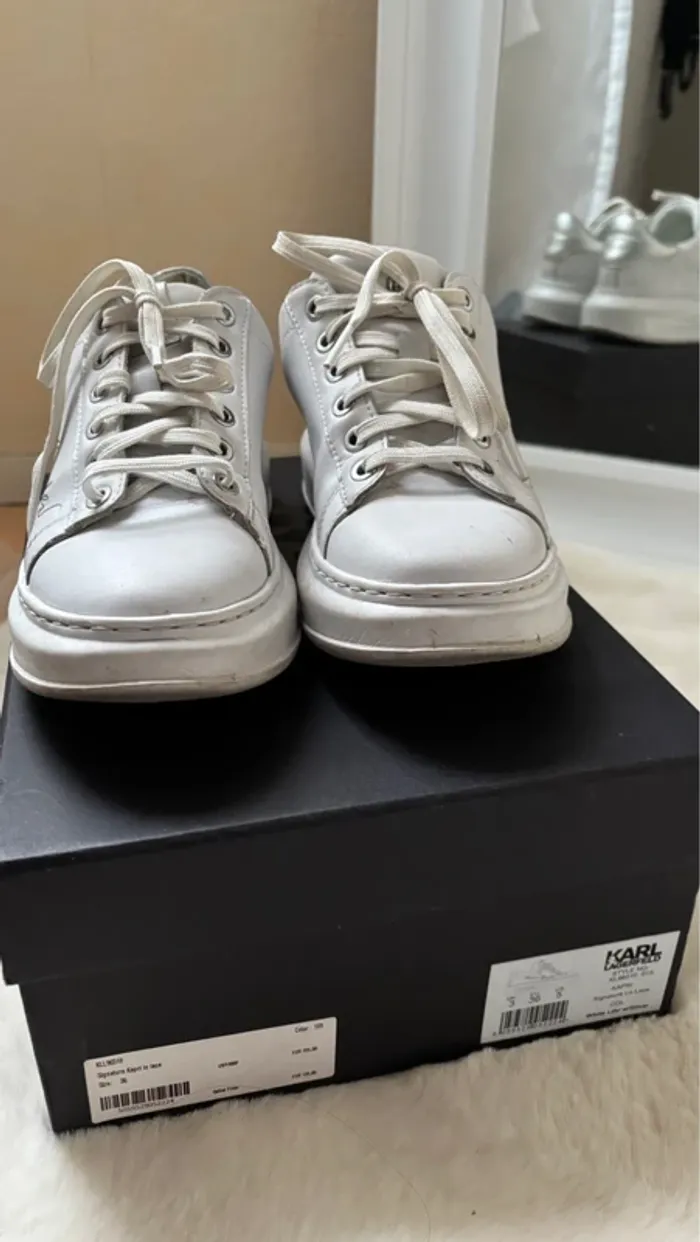 Baskets blanches et argentées à lacets - logo - Karl Lagerfeld - photo numéro 6