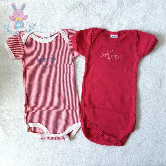 Lot de 2 bodies rose et rayé bébé fille 3 mois Petit Bateau