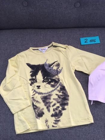 T-shirt manches longues fille 24 mois motif chat 