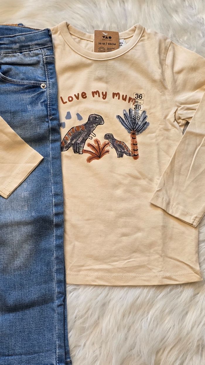 🤩💙 superbe Ensemble teeshirt ml et jeans regular 36mois /3ans garçon 😍💙 - photo numéro 2