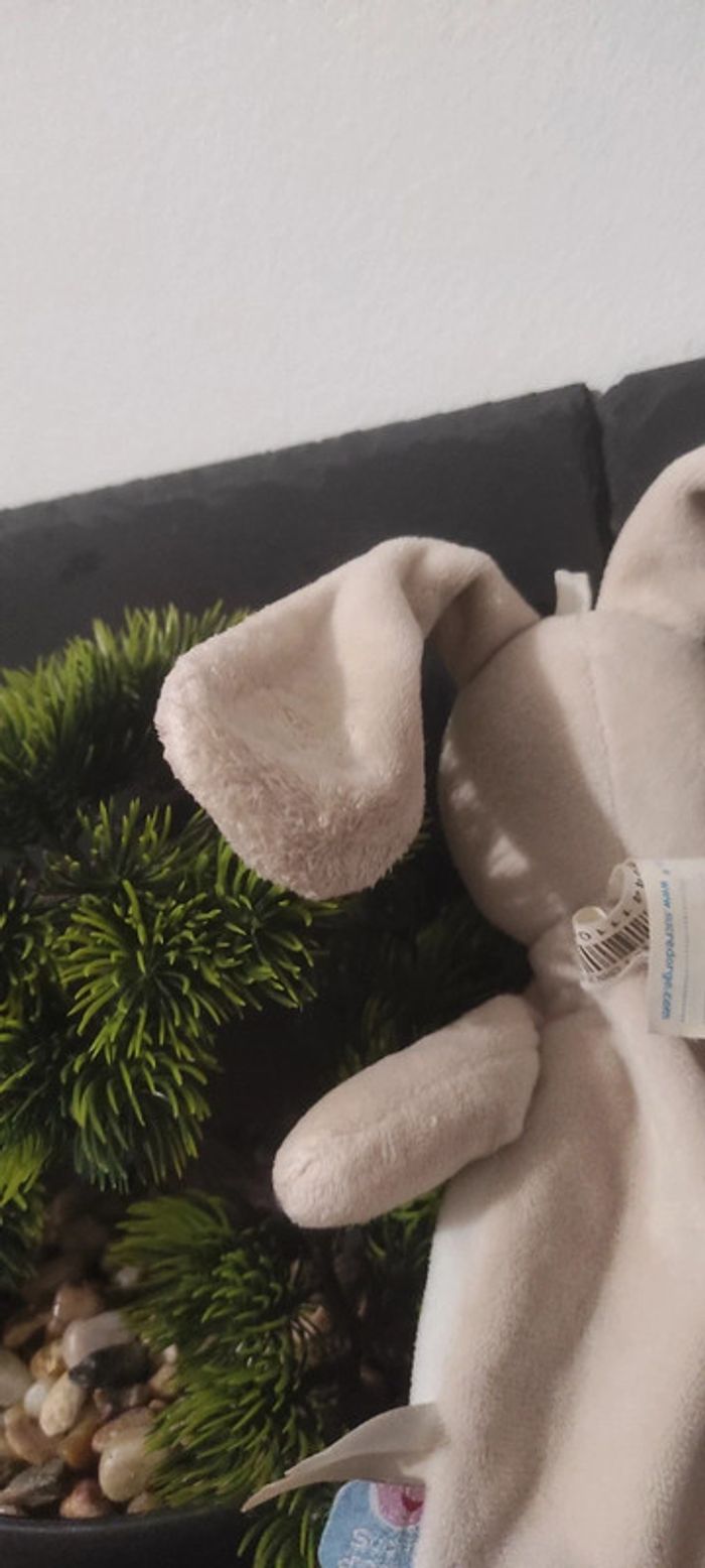 doudou lapin sucre d'orge blanc beige marron étoiles doré noeud knuffel Plat - photo numéro 3