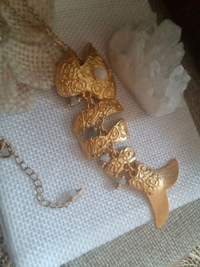 Collier bohème poisson avec pierres de lune et amazonite 🩵. - photo numéro 3