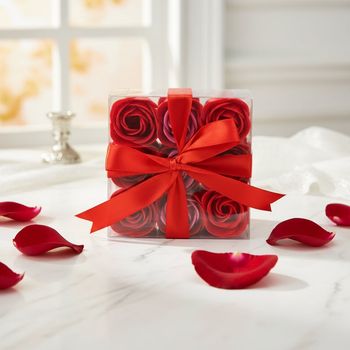 Boîtes de 9 roses de savon - Rouge