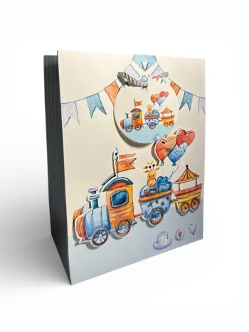 Sac cadeau motif train fête d’anniversaire 18 x 23 x 10 cm Neuf