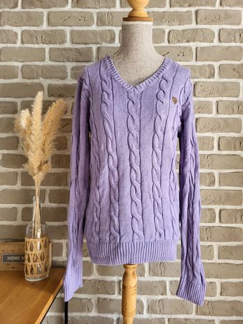 Pull à torsades et col V parme lilas Giorgio Di Mare