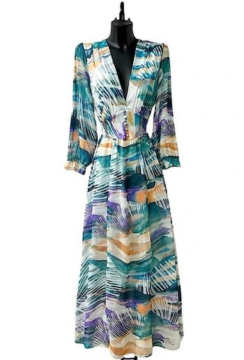 Robe longue verte bleue jaune 