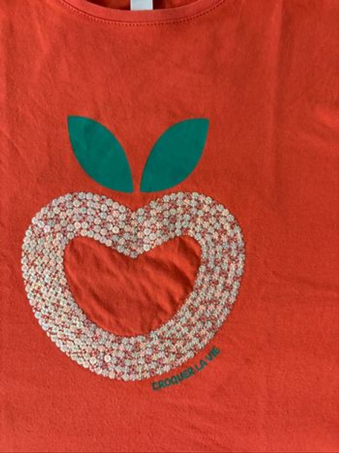 T shirt okaidi rouge motif cœur 8ans (128) - photo numéro 2