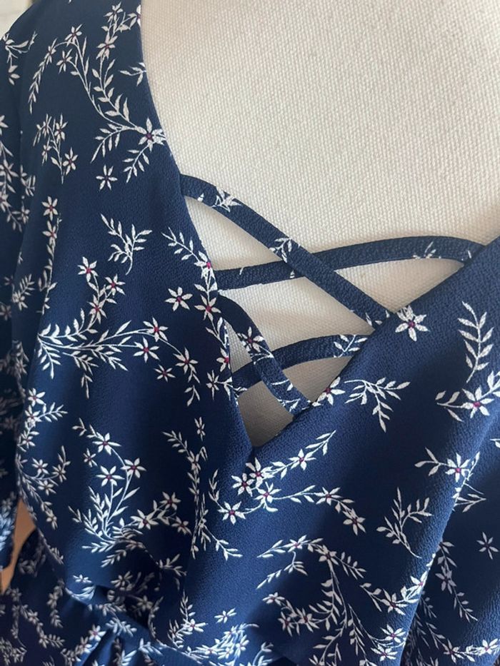 Robe bleu chic curvy imprimé petites fleurs blanches taille 46 - photo numéro 5