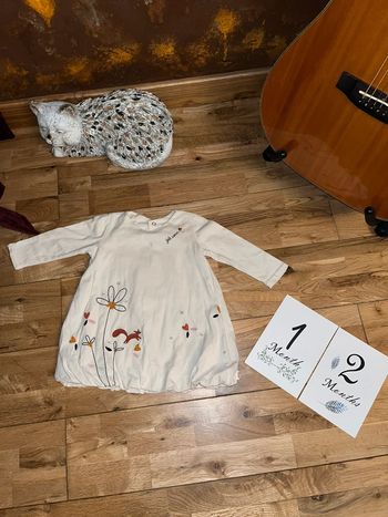 Robe blanc cassé motifs automne catimini très bon état 12mois/74cm