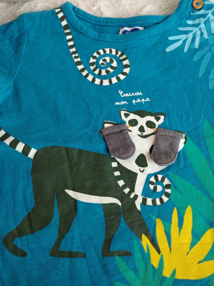 Tee shirt chemise manches courtes Garçon 12 mois Jungle Coucou Papa Lémurien Mots d'enfants - photo numéro 4