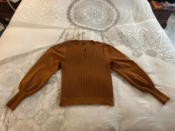 Pull fin manches longues couleur camel - photo numéro 4
