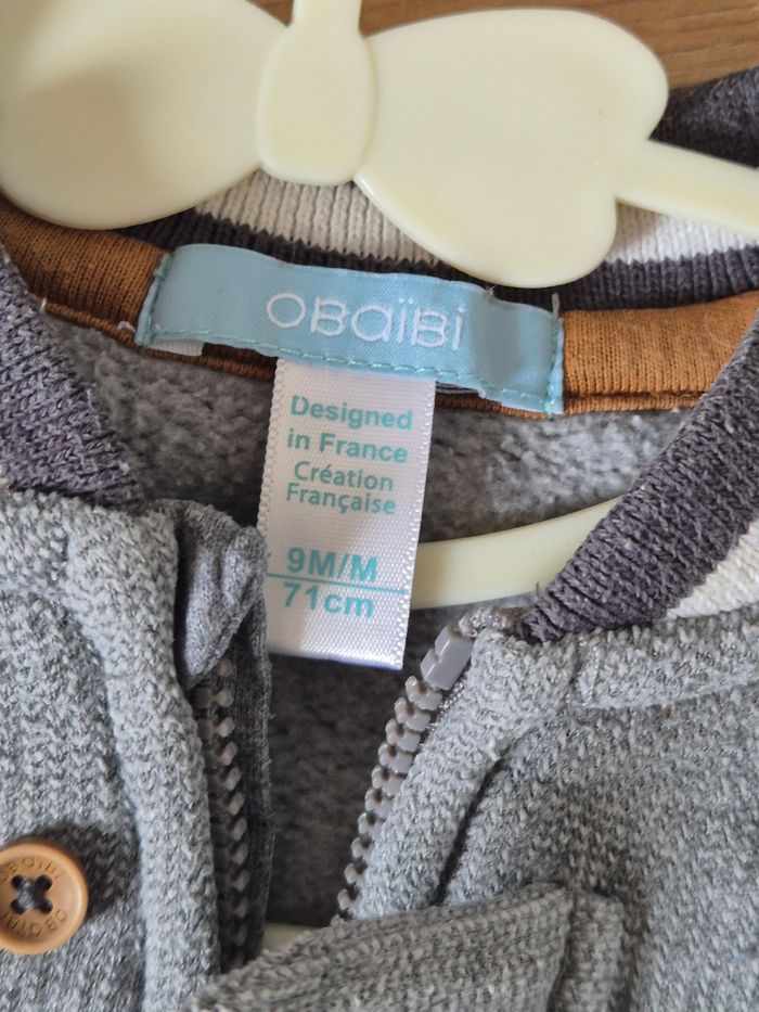 Gilet Obaibi 9 mois 71 cm gris motif renard - photo numéro 3