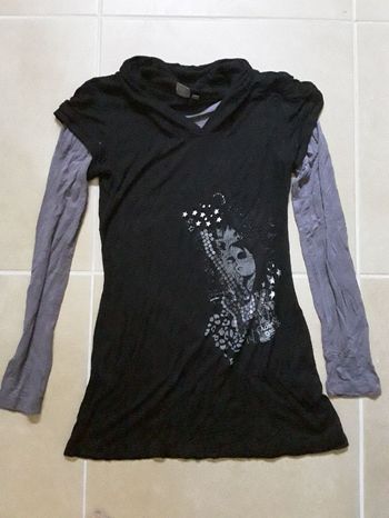 Tunique effet 2 en 1 gris noir fille 12 ans en BE