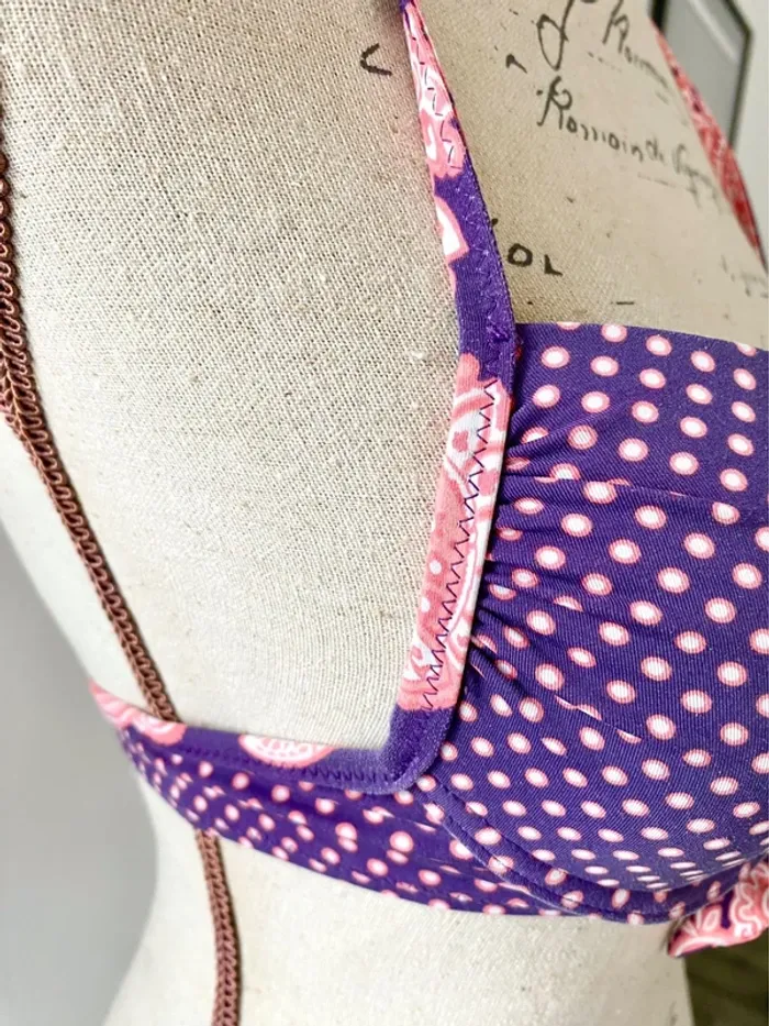 Maillot de bain deux pièces violet et rose - déco bandanas - 34 XS - photo numéro 6