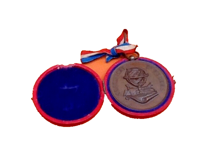 Médaille XIXème en cuivre dans son écrin Certificat d' Etudes