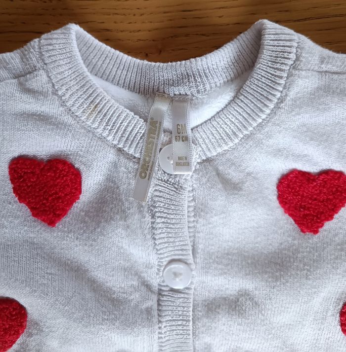 Gilet doublé Orchestra blanc avec coeurs brodés 6 mois 67 cm bébé fille - photo numéro 3