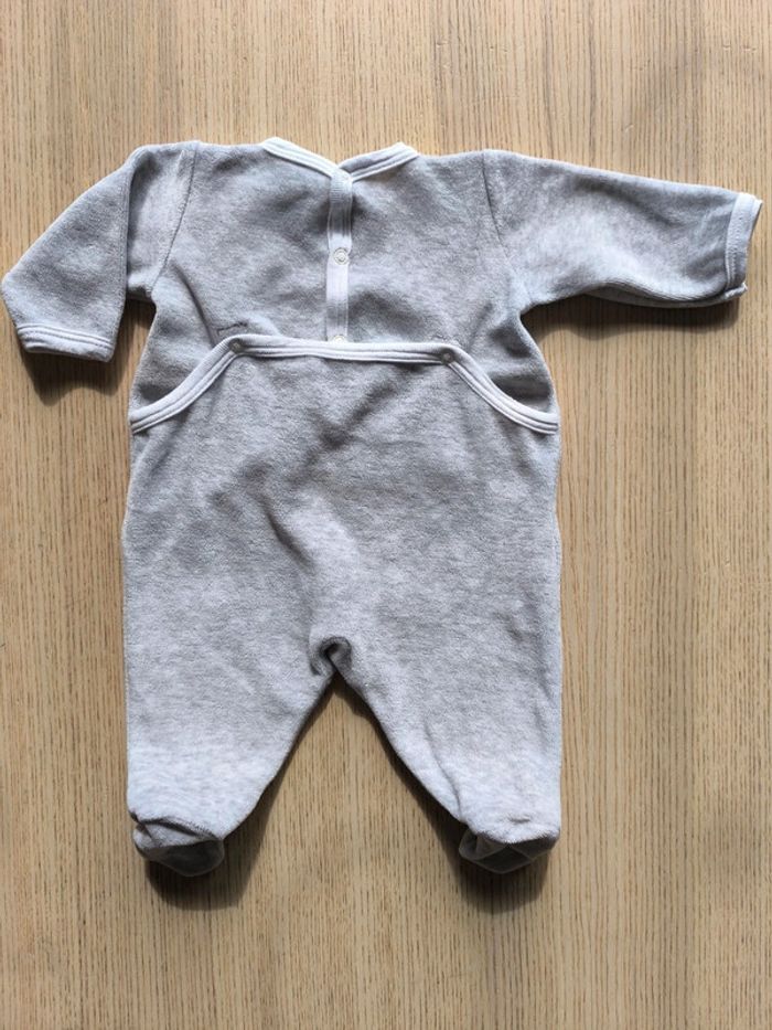 Pyjama en velours petit bateau gris chiné mixte/ taille 1 mois / 54 cm - photo numéro 2