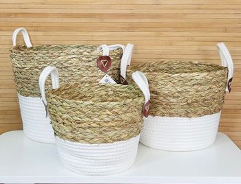 Lot de 3 paniers de rangement blanc et naturel